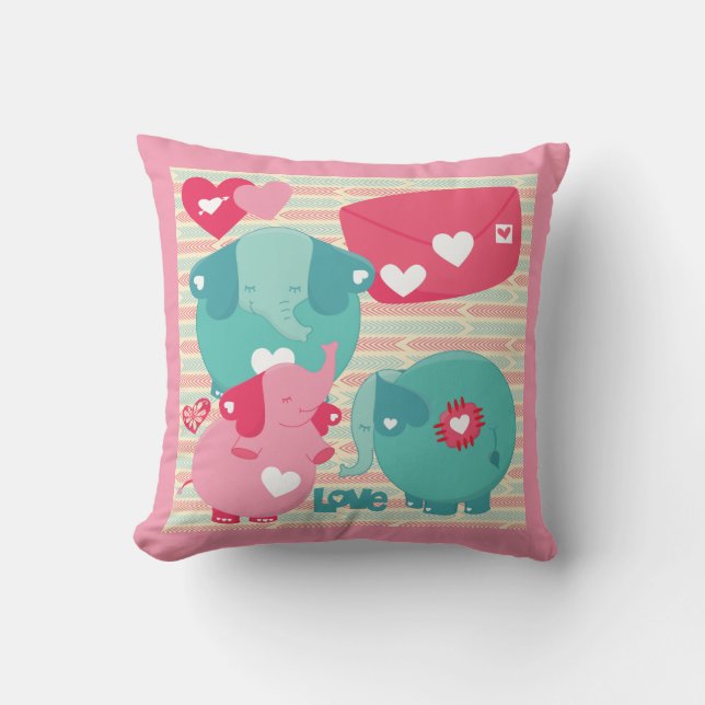 Elephants Customized Valentine Pillow (Front)