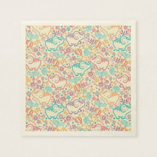 Elephants Ecru Standard Cocktail Paper Napkins