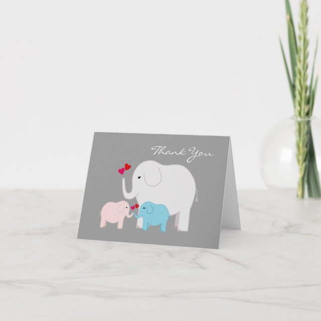 Eléphants en Merci bleu et rose jumeaux (Devant)