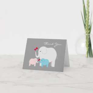 Eléphants en Merci bleu et rose jumeaux