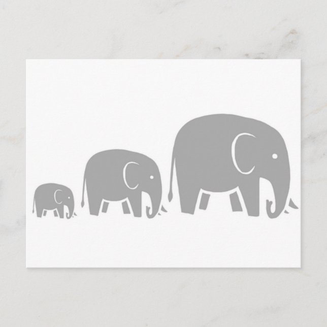 elephants family of three - grey on white postcard (Front)