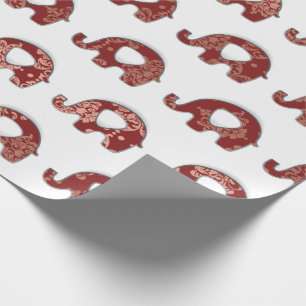 Elephants Floral Grey Burgundy Copper Oriental Wrapping Paper