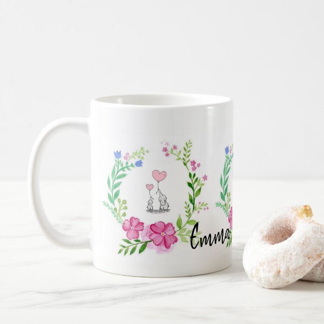 Elephants Floral Mug (With Donut)
