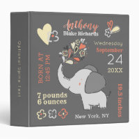 Elephants Gender Neutral Baby Birth Stats Keepsake