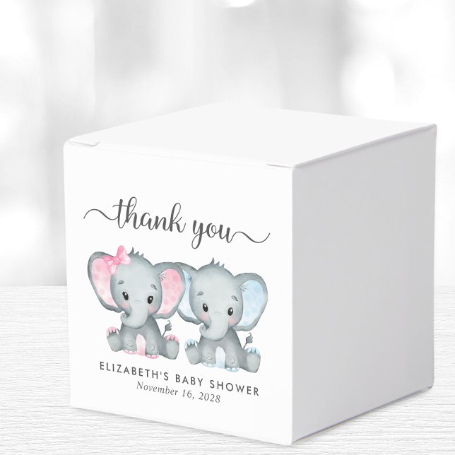 Elephants Girl Boy Twins Baby Shower Thank You Favor Box (Creator Uploaded)