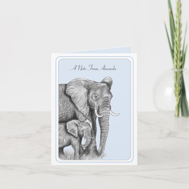 Eléphants gris carte à note plat personnalisée (Devant)