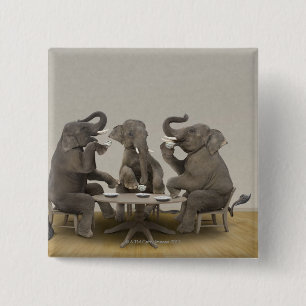 Elephants having tea party 2 inch square button