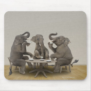 Elephants having tea party mouse pad