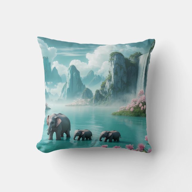 Elephants in a Dream World Throw Pillow (Front)
