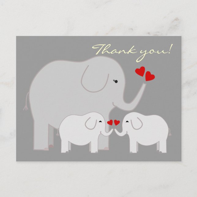 Elephants in Grey Thank You Postcard (Front)
