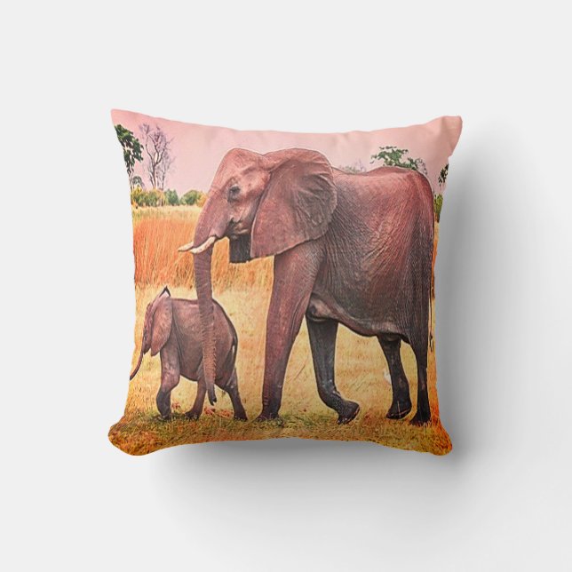 Elephants In Nature 16" x 16" Throw Pillow (Front)