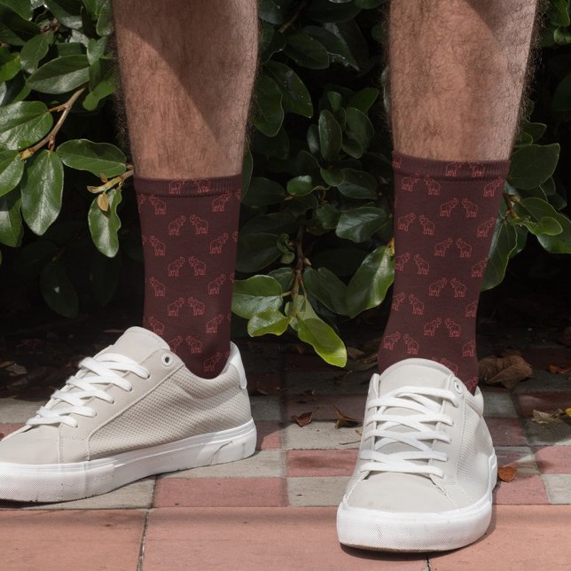 Elephants in red with raised trunks (on dark) socks (Creator Uploaded)