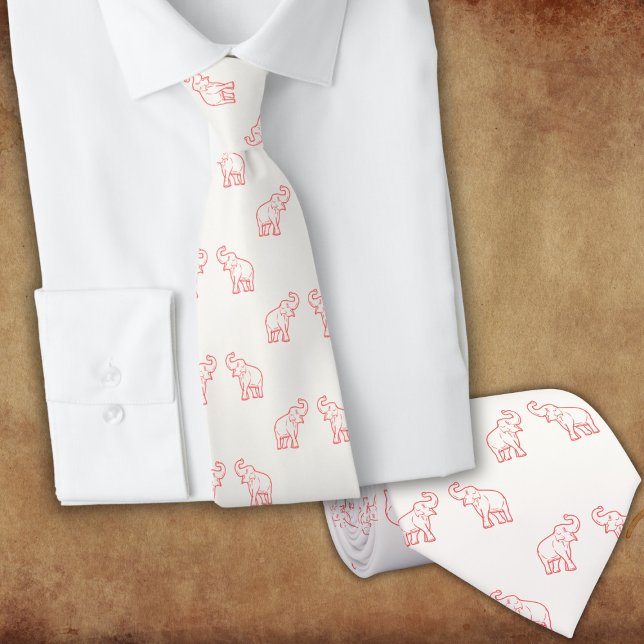 Elephants in red with raised trunks (on white) tie (Creator Uploaded)