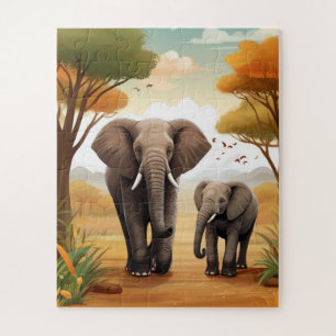 Elephants in Savanna Jigsaw Puzzle