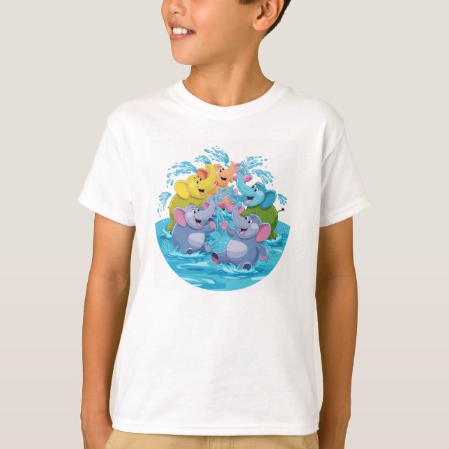  Elephants in Splashing Fun T-Shirt (Front)