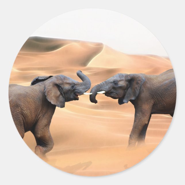 Elephants in the desert classic round sticker (Front)