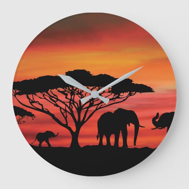 Elephants in The Serengeti Large Clock (Front)