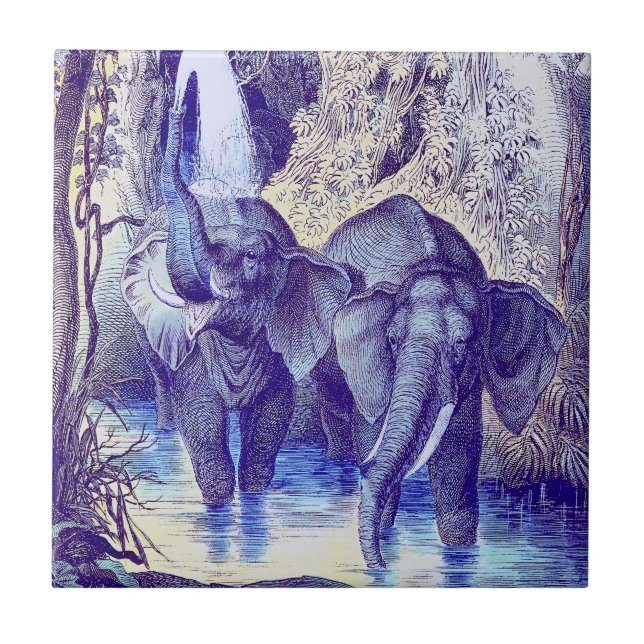 Elephants in Water Tile (Front)