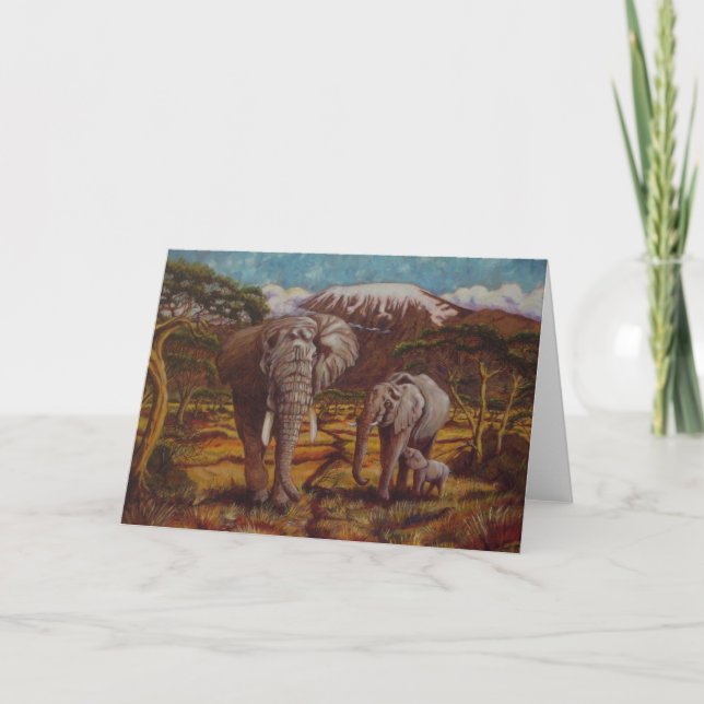 Elephants & Kilimanjaro Greeting Card (Front)
