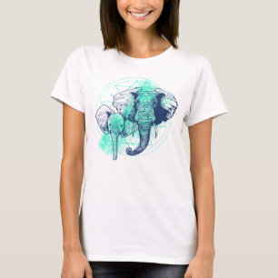 Elephants line drawing tattoo illustration T-Shirt