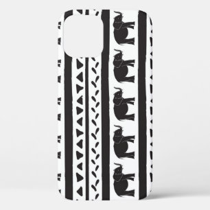 Elephants, lines, triangles, decorative seamless. iPhone 12 case
