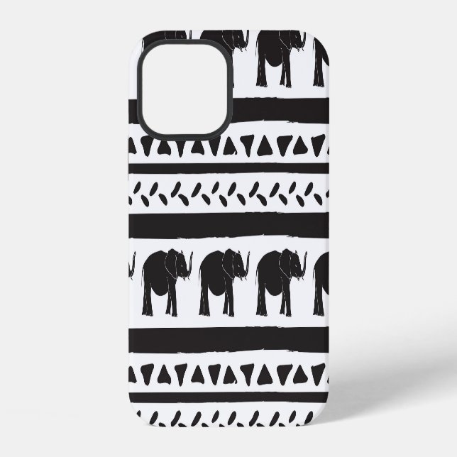 Elephants, lines, triangles, decorative seamless. iPhone case (Back)