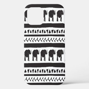 Elephants, lines, triangles, decorative seamless. iPhone 12 case