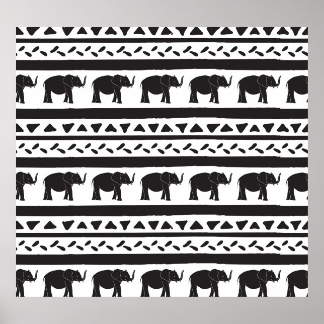 Elephants, lines, triangles, decorative seamless. poster (Front)