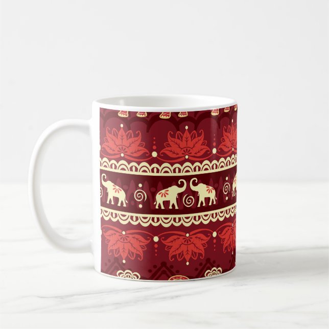 Elephants March: Playful Seamless Pattern. Coffee Mug (Left)