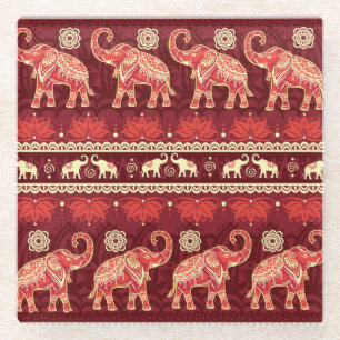 Elephants March: Playful Seamless Pattern. Glass Coaster