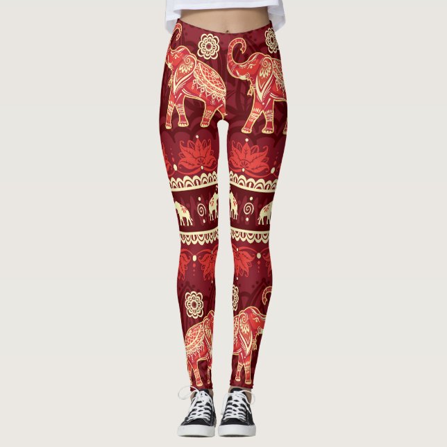 Elephants March: Playful Seamless Pattern. Leggings (Front)