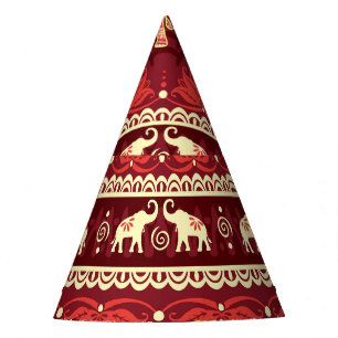 Elephants March: Playful Seamless Pattern. Party Hat