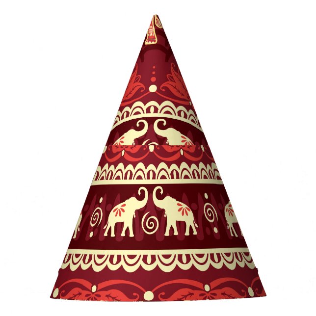 Elephants March: Playful Seamless Pattern. Party Hat (Front)