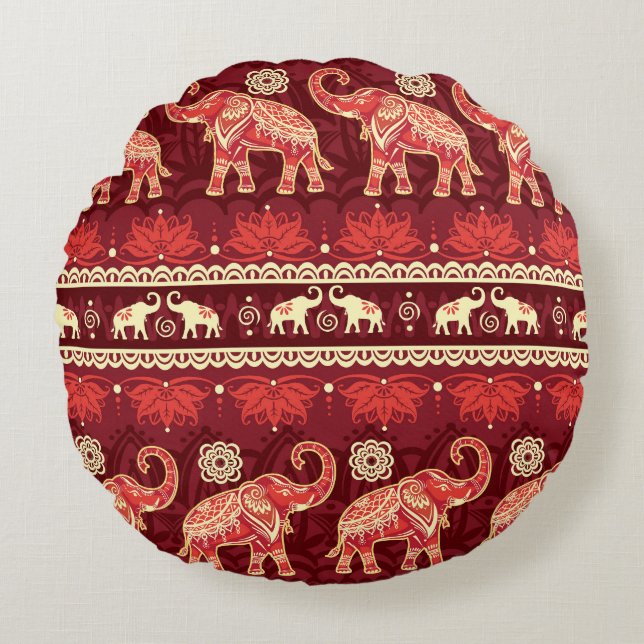 Elephants March: Playful Seamless Pattern. Round Pillow (Front)