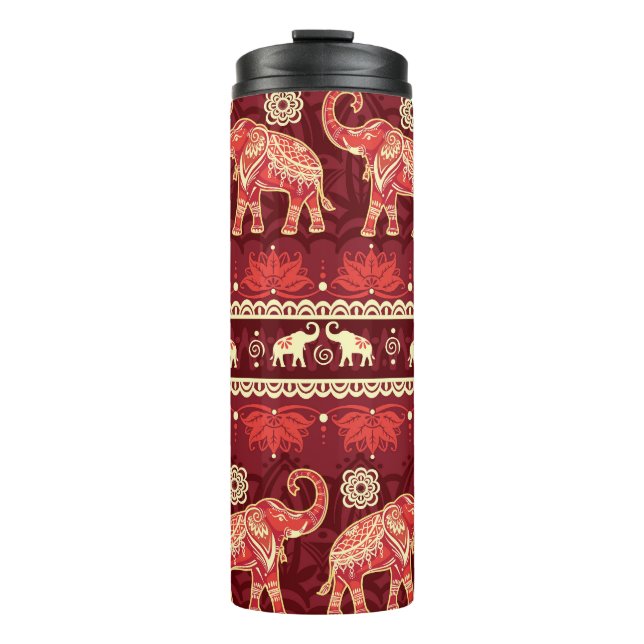 Elephants March: Playful Seamless Pattern. Thermal Tumbler (Front)