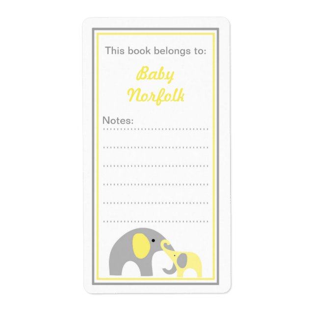 Eléphants Mère et Bébé Gris Jaune Plaques de livre (Devant)