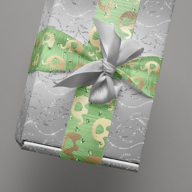 Elephants Metalli Hearts Gold Mint Baby Boy Girl Wrapping Paper (Elephants Metalli Hearts Gold Mint Baby Boy Girl Wrapping Paper)