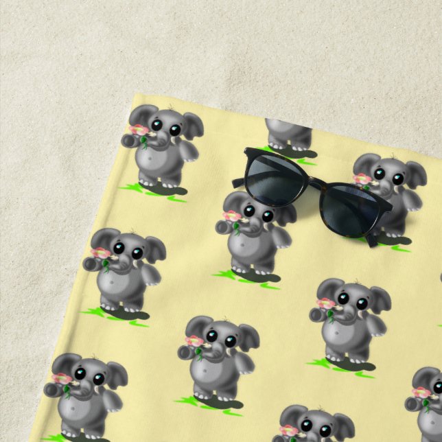 Eléphants mignons avec serviette de plage à fleurs (En situation)