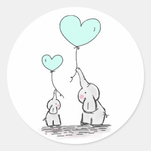 Elephants   Mint Green Heart Balloons Baby Shower Classic Round Sticker