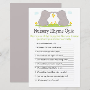 Elephants Nursery Rhyme Quiz baby shower game