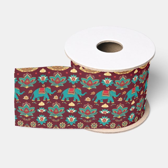 Elephants of Celebration – Diwali Reverie Grosgrain Ribbon (Spool)