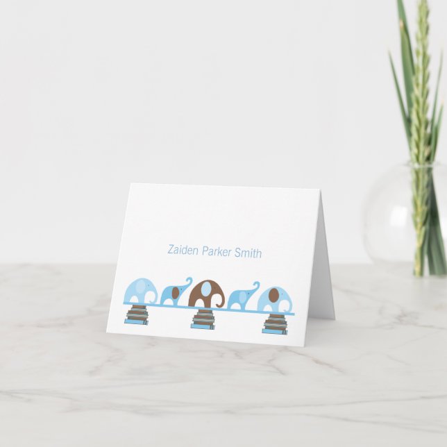 Elephants on Books Baby Thank You Note with photo Note Card (Front)
