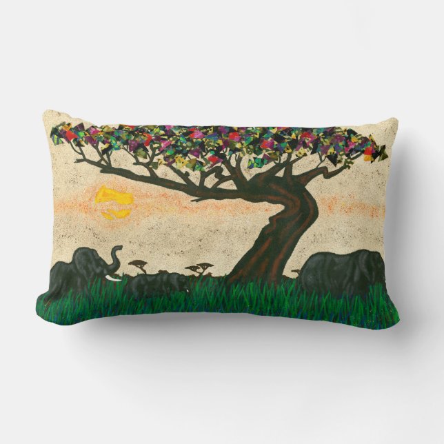 Elephants on the Planes of Africa Lumbar Pillow (Front)