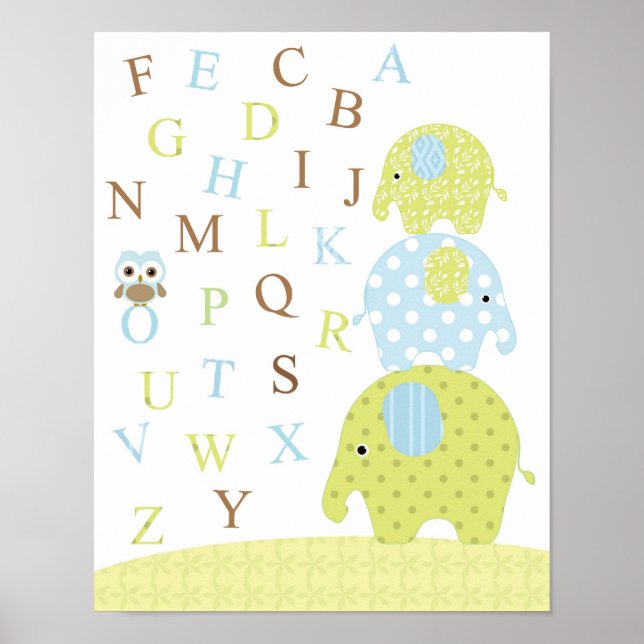 Elephants owl alphabets poster (Front)