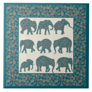 Eléphants Paisley sur Carreaux de céramique beige 