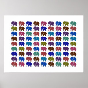 elephants pattern colourful poster