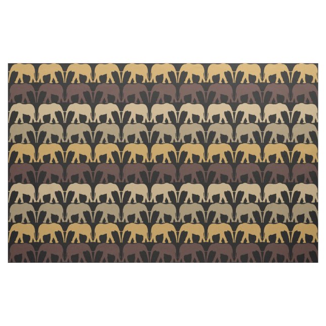Elephants Pattern On Black Fabric (Fat Quarter)