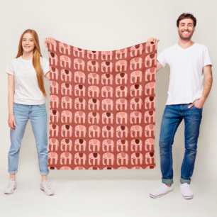 Elephants Pattern Pink Red Fleece Blanket