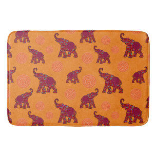 Elephants Pattern red orange + your ideas Bath Mat