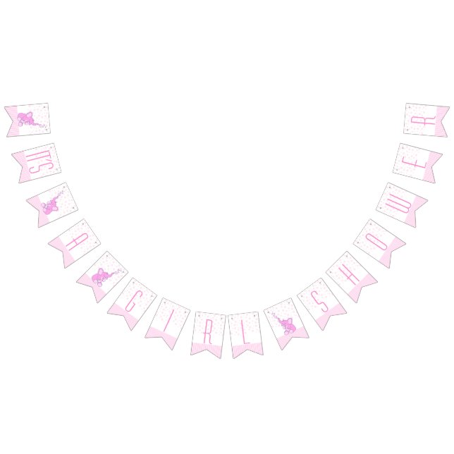Elephants pink It's a girl baby shower Bunting Flags (All)